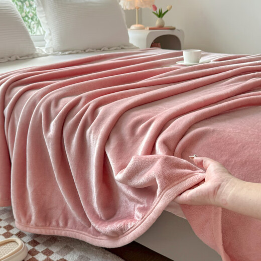 Sleeping naked, skin-friendly blanket, machine washable, winter milk velvet thickened cover blanket, double-sided velvet sheets, dormitory sheets, office lunch, soft powder, Class A double-sided velvet - skin-friendly and soft, 200*230cm, double size