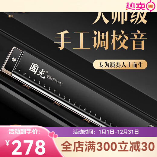 国光进口音簧重音口琴复音初学者高端成人口琴专业演奏级 28孔  C调 24孔 C调 复音黑色1