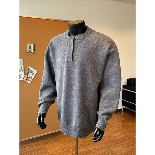 Henry collar sweater men's autumn and winter American style lazy high-end cleanfit old money style knitted bottoming shirt for men black 2XL recommended 140-160Jin Jin equals 0.5 kg