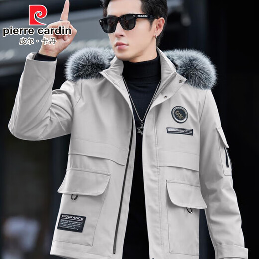 Pierre Cardin 2025 New Fox Fur Collar Pie Overcomes Men's Mink Fur Lined Fur Integrated Fur Coat Men's Winter Coat Fashion Pearl White-Snow Fox Fur Collar XL 180