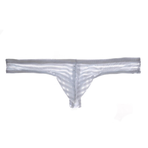 Iosn men's mesh striped thong transparent men's T-pants low-waist sexy thin mesh bag underwear for young men black