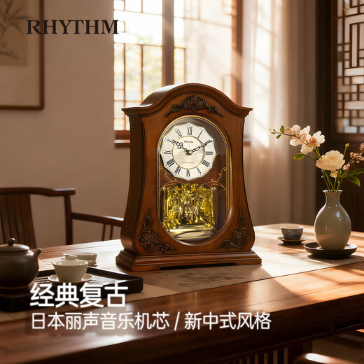 RHYTHM medieval style solid wood clock with original Japanese silent music movement hourly table clock desktop European style large table clock CRH165NRO6 12*26*34.5cm