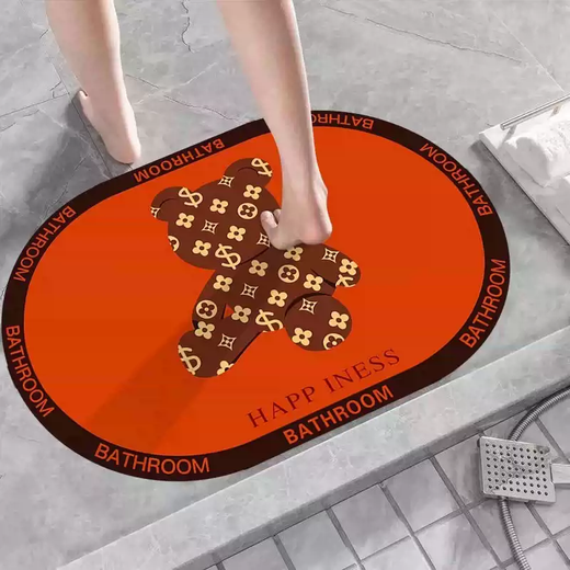 Yusenyi Diatom Mud Soft Floor Mat Water-Absorbent Non-Slip Door Mat Bathroom Bathroom Kitchen Door Mat Quick-drying Water Orange Bear Square 80x120cm