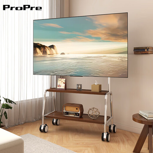 ProPre TV Mobile Stand 32-100 inches Universal TV Floor Stand Movable Stainless Steel/Wood Grain Wheels Living Room Bedroom TV Hanging Stand TV Stand 32-75 Inches Selected Stainless Steel/Double-Layer Storage Rack