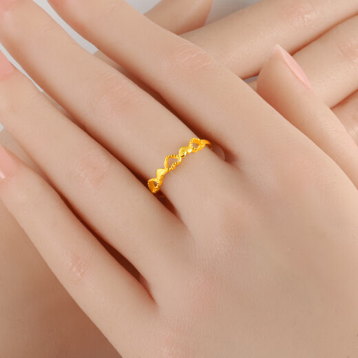Liu Dawen gold ring 9999 solid gold for men and women, heart-shaped heart-to-heart vegetarian ring index finger ring, real gold jewelry for young people, weighing about 1.93-2.2g (labor cost 30)