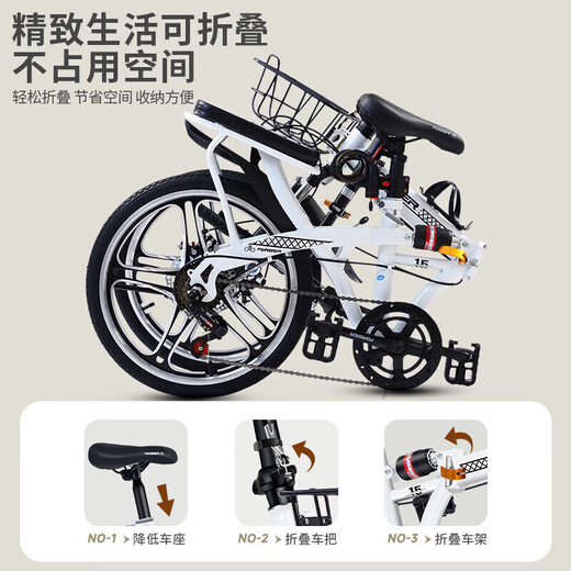 Permanent folding bicycle for adults with variable speed and double shock absorption, ultra-light portable leisure small wheel bicycle for work riding, male and female students, Sandao-Black, magnesium alloy wheels + double shock absorption, 20 inches, suitable for 155-175cm, variable speed model, multi-speed all-around
