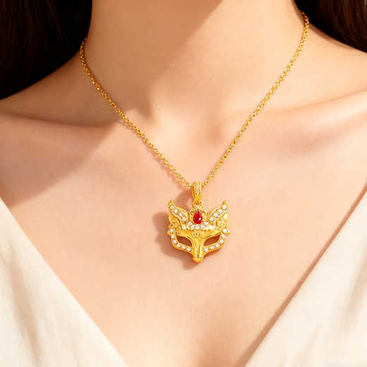 18K gold diamond ruby fox pendant for girlfriend gift necklace female birthday gift for girl Valentine’s Day yellow K chain
