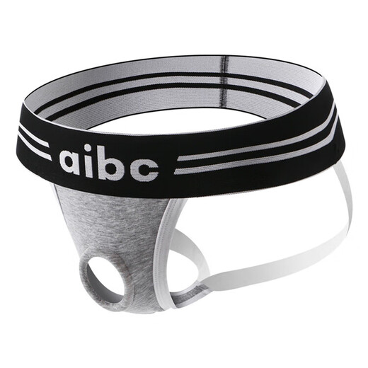 Universal men's sexy JJ set underwear with front opening, silicone ring lift, large back space, butt lift double thong for men, gray black M