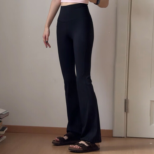 Yoyo recommends yoga pants lu same style nude stretch high waist Pilates slim fit fitness pants for women black L 120-130Jin Jin equals 0.5 kg