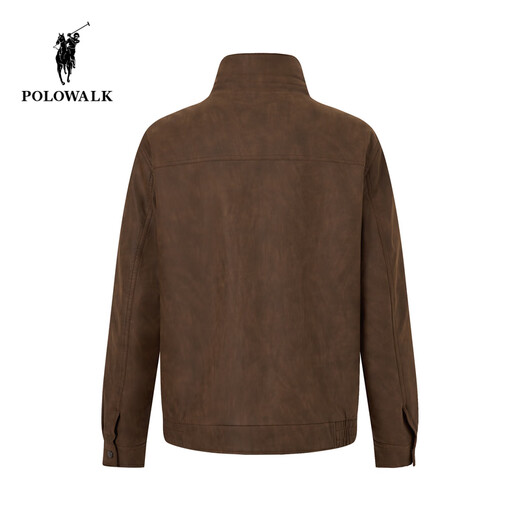 POLOWALK men's leather jacket 2025 winter new men's retro style simple stand-up collar plus velvet leather jacket brown coffee M