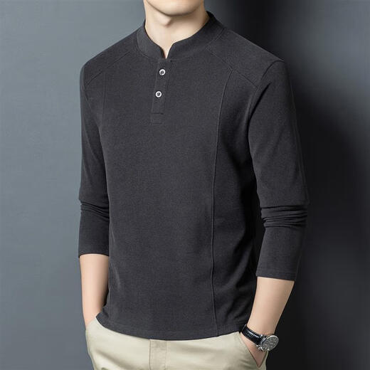 SEMALAM Xialuo light luxury brand men's clothing 2025 autumn and winter double-sided German velvet bottoming shirt men's Henry collar warm and versatile long-sleeved camel yellow M 165__ suitable for 90115Jin Jin equals 0.5 kg