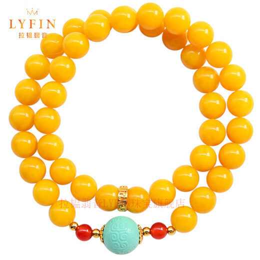 La Yun Feiyin Multi-circle Beeswax Bracelet Women's Chicken Oil Yellow Amber Bracelet Turquoise with Beads Original Niche Design Multi-circle Beeswax Bracelet