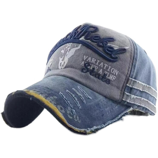 Men's and Women's Washed Old Letter Embroidered Peaked Cap Trendy Men's Outdoor Fashion Personality Street Women's Visor Baseball Hat Embroidered Washed Buffalo Head Style-Navy Blue Adjustable