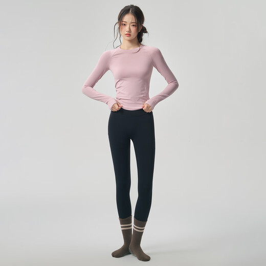 LULULMCCTN tight slimming yoga top for women autumn nude sports T-shirt long-sleeved Pilates training fitness wear dark blue S