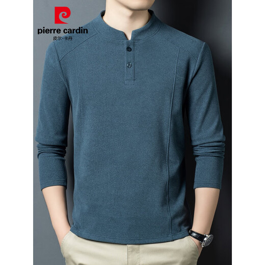 Pierre Cardin Autumn and Winter Double-sided German Velvet Lined Warm Clothes Bottoming Shirt Men's Henry Collar Versatile Long Sleeve T-Shirt Stand Collar Sweatshirt D509 Blue M 90-110Jin Jin is equal to 0.5 kg