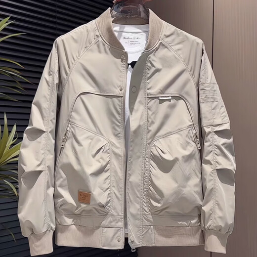 Baseball Jacket Men Spring Autumn Winter New Trendy Brand Workwear Men's American Retro Slim Fit Pilot Jacket Men Khaki XL Recommended Weight 135-150 Jin Jin is equal to 0.5 kg