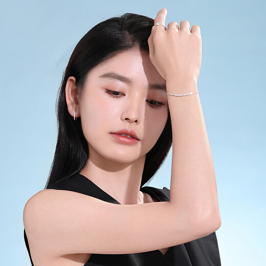 Wanfulong genuine platinum PT950 simple and fashionable bouncy bead bracelet, versatile, sexy and charming gift for girlfriend 3.23g, platinum PT950 bouncy bead bracelet 18cm