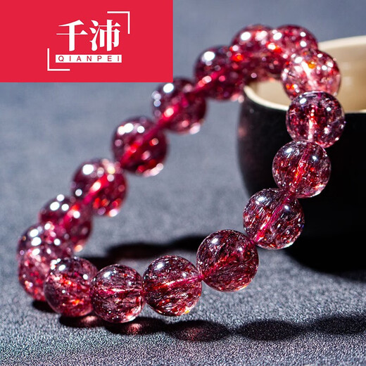 Qianpei Red Gold Strawberry Crystal Bracelet Super Seven Flower Crystal Women's Shining Diamond Blue Moonlight Tanzanite Jade Strawberry Crystal Bracelet 12mm