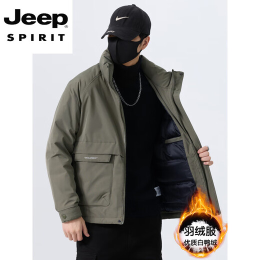 JEEP SPIRIT立领工装羽绒服男款2025新款冬季感加厚保暖外套男士休闲夹克 黑色 L