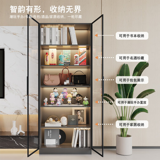 Zhong Zhanggui glass small wine cabinet living room wall display cabinet storage cabinet light luxury red wine cabinet household small wine storage cabinet 60x32x200 double door glass dark gray delivery to home