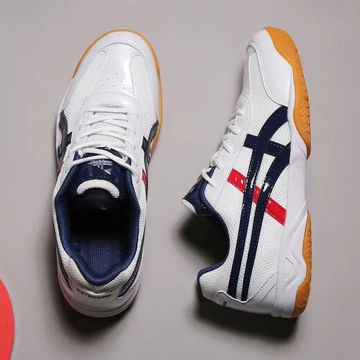 Lauragomu badminton shoes for men and women, non-slip, lightweight, breathable, shock-absorbing and wear-resistant, sports competition table tennis shoes, badminton shoes for men and women, white blue 36