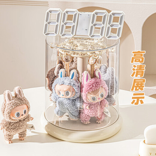 LINGX BOX sporadic box labubu pendant rotating display storage box transparent labubu plush toy doll hand-made blind box display stand rotatable milk white-1 pack