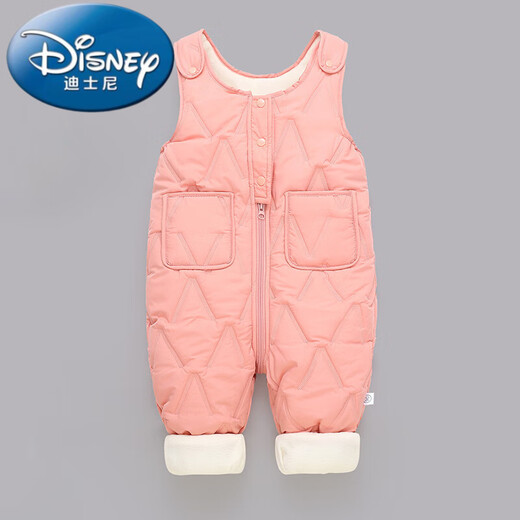 Disney children's overalls for boys and girls in autumn and winter all-in-one velvet cotton pants for babies with open gear for children and infants thickened outer pants pink velvet thickened 80