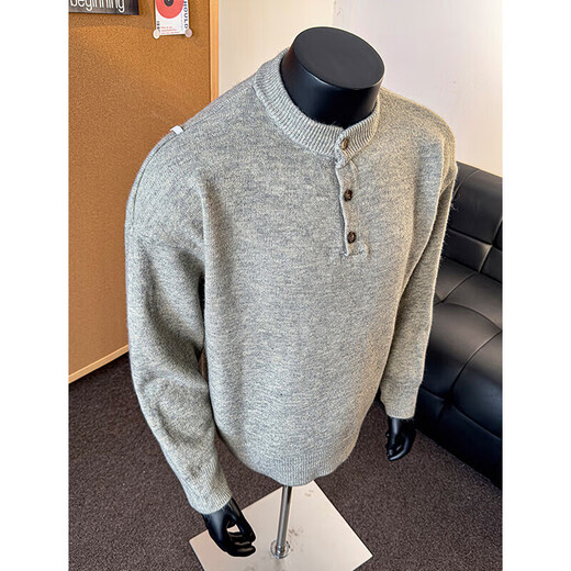 Pugos Lei Jun's same style gray sweater large size Henry collar sweater men's lazy style inner base sweater jacket black M (recommended 95-115Jin Jin equals 0.5 kg)