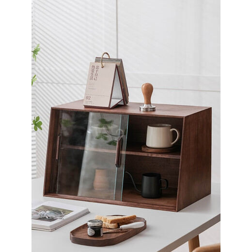 Wusheng solid wood storage sideboard dust-proof desktop cabinet water cup tea set coffee shelf dining table living room storage rack solid wood double-layer square cabinet