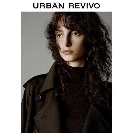 UR2025 new autumn women's amber streamer style double-breasted belt windbreaker UWM150099+ coffee brown XS