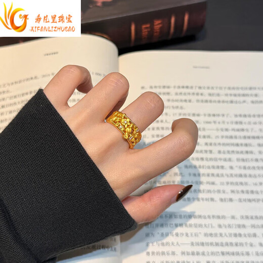 Xifanli gold magpie climbing ring for women new pure gold 999 retro design ring birthday gift for girlfriend Gold magpie climbing ring No. 10, about 2.27 grams