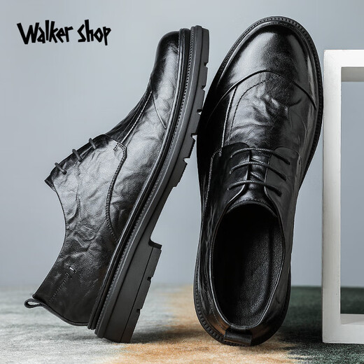 Walker Shop Fashionable Big Toe Shoes for Men 2025 New British Soft Sole Increased Men's Commuting Business Casual Leather Shoes Black 42