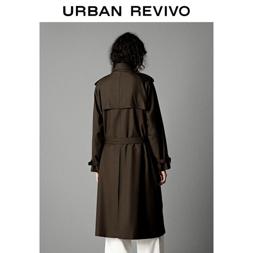 UR2025 new autumn women's amber streamer style double-breasted belt windbreaker UWM150099+ coffee brown XS