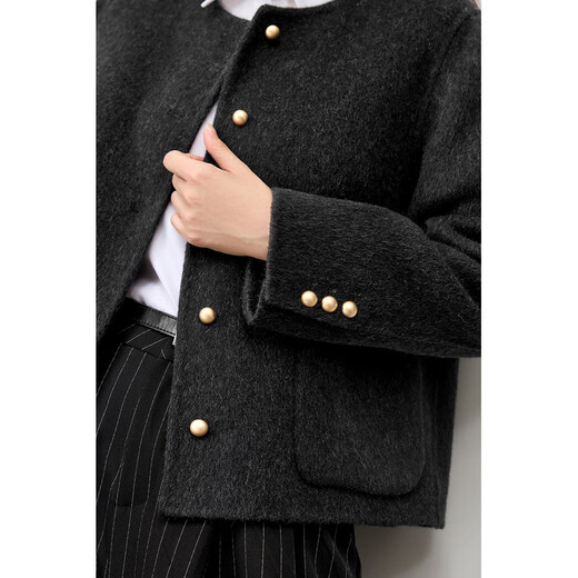 Shandubila short woolen coat for women winter women's high-end temperament single-breasted round neck double-sided woolen coat for small people