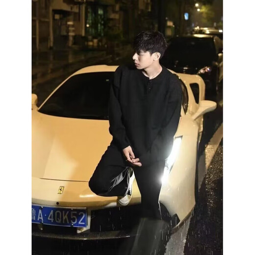 Henry collar sweater men's autumn and winter American style lazy high-end cleanfit old money style knitted bottoming shirt for men black 2XL recommended 140-160Jin Jin equals 0.5 kg