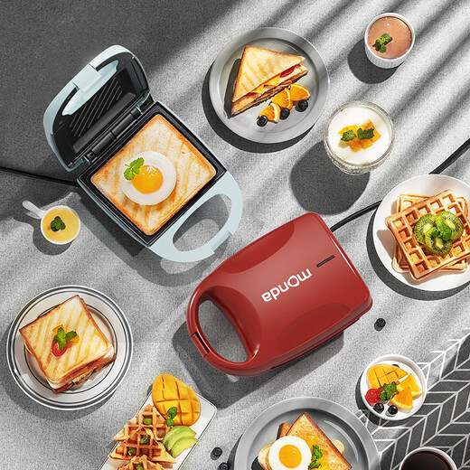 The middle shopkeeper Monda spit machine breakfast machine small sandwich machine household multi-function frying and baking toaster Z2 fresh green + 600W + ceramic titanium coated baking pan (material stability