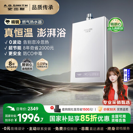 A.O.SMITH National Subsidy 15% Garnet Stainless Steel Gas Water Heater Constant Temperature High Efficiency Light Sound Safety Guard Purification Heat Exchanger Warranty 8 Years Natural Gas JSQ-PC0 13L National Subsidy 15% Best for One Kitchen and One Bathroom