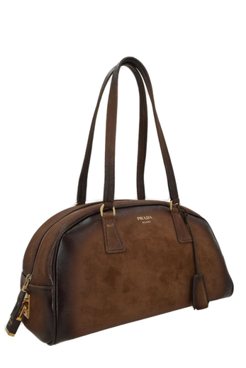 PRADA Bowling zipper handbag brown one size