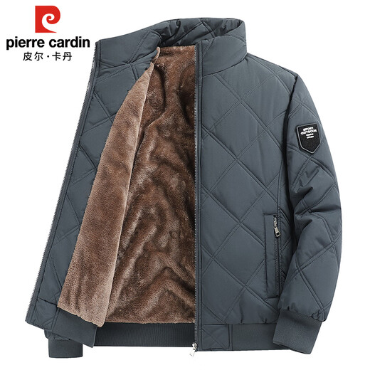 Pierre Cardin cotton-padded jacket for men in autumn and winter, thickened velvet and warm cotton jacket, loose casual cold-proof clothing, cotton-padded jacket for men, black 2XL