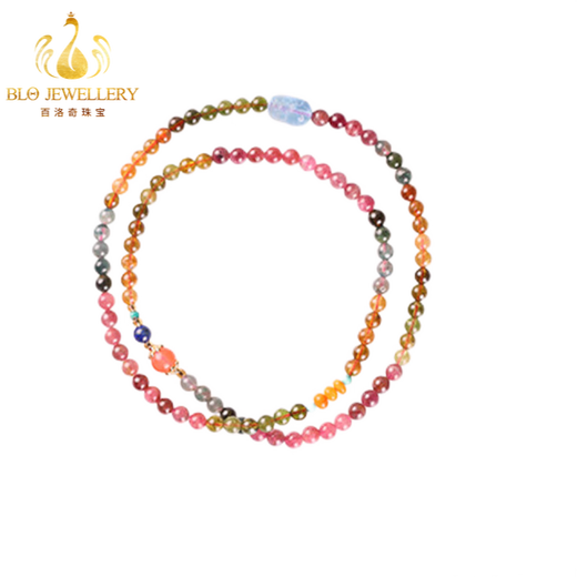 Bailuoqi Tourmaline Bracelet Women's Three Circle Multi-Layered Aquamarine Pixiu Bracelet Multi-circle Body Protective Jewelry Bead Diameter 5mm