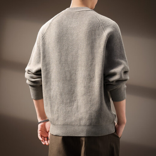 AX Armani broken code 2026 high-end American retro Henry collar men's sweater autumn and winter new style lazy loose long oatmeal color S suitable for 90-110Jin Jin equals 0.5 kg