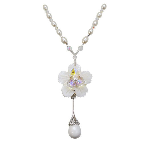 Pearl necklace long Korean version fashionable and versatile 2021 new shell flower pendant hanging chain clothes chain accessories white