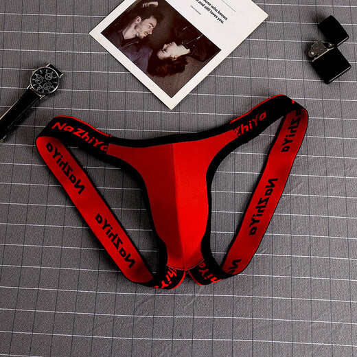 New men's thong oversized front bag cotton pants sexy thong sexy men's underwear wide elastic nightclub pants light gray M