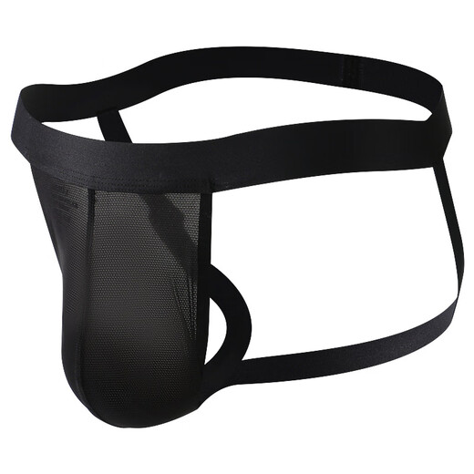 Wangjiang (WANGJIANG) men's double thong ice silk sexy thong men's summer ultra-thin transparent T-pants exposed black M