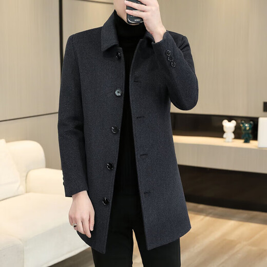 JOEONE овечье шерстяное пальто осень-зима средней длины 2025 новое мужское шерстяное пальто с лацканами средней длины для мужчин флагманский официальный серый хлопок L 175