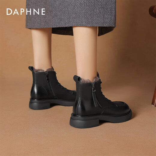 Daphne women's Martin boots autumn and winter velvet warm short boots snow boots leather shoes velvet black 38