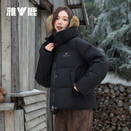 Yalu Short Down Jacket Women's 2025 New Winter Clothing Fashion Casual High-Level Color Hooded Warm Jacket Quiet Blue L Recommended 110Jin Jin is equal to 0.5kg -120Jin Jin is equal to 0.5kg