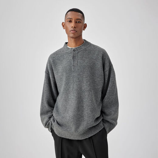 Henry collar sweater men's winter machine washable sweater lazy neutral style sweater floral gray one size larger S S110Jin Jin is equal to within 0.5 kg