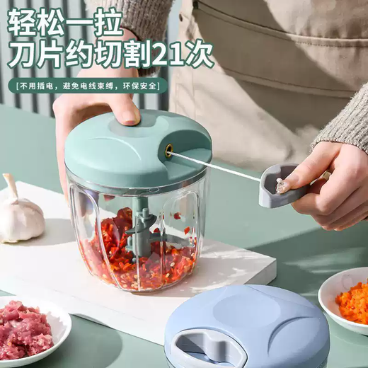 Fantasy Large Garlic Artifact Kitchen Manual Meat Grinder Vegetable Cutter Home Garlic Multi-Function Shredder Chili Stirring Upgraded Grass Green Medium Three Knives