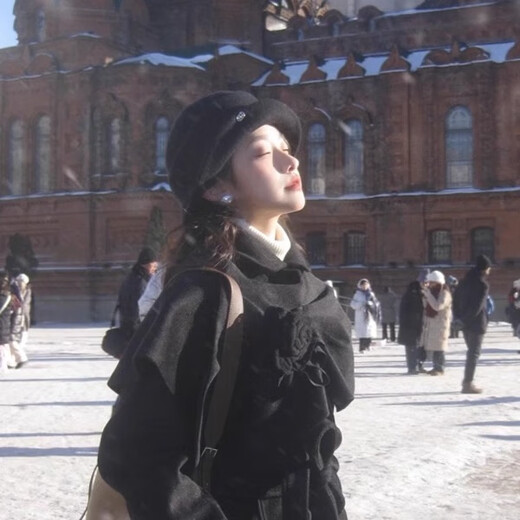 Yupinjia black Hepburn style curly top hat daughter's hat women's 2026 autumn and winter high-end warm and versatile fisherman hat black woolen hat circumference 55-59cm